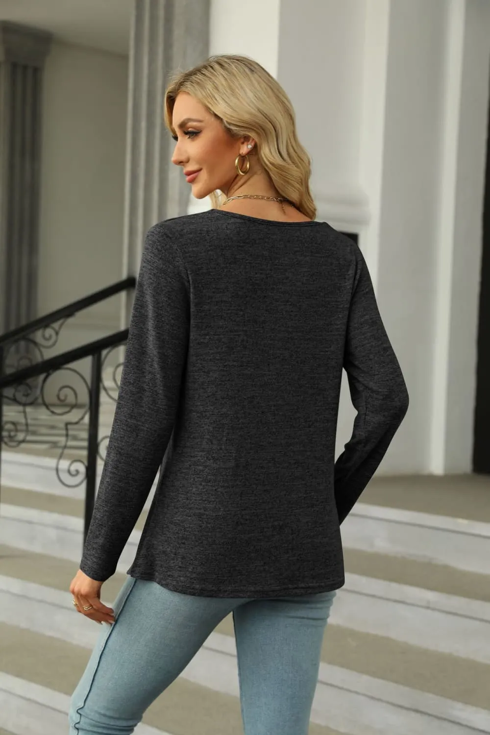 Square Neck Long Sleeve Slit T-Shirt, image 18