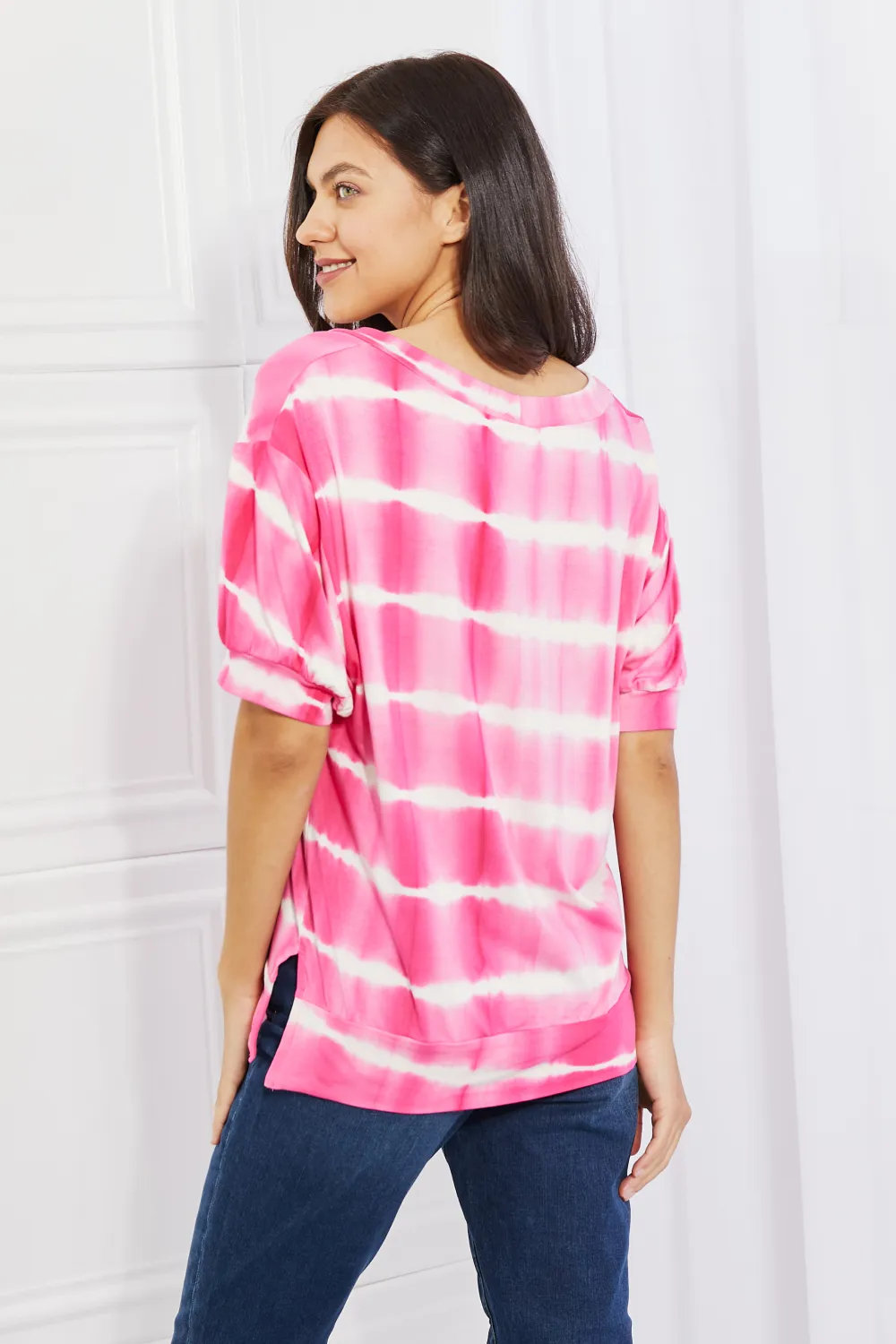 Full Size Oversized Fit V-Neck Striped Top, image 4
