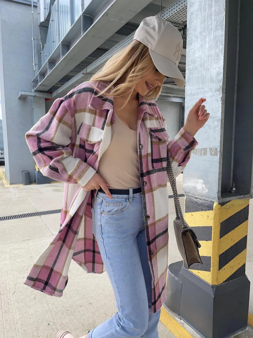 Plaid Collared Neck Longline Shirt, image 2
