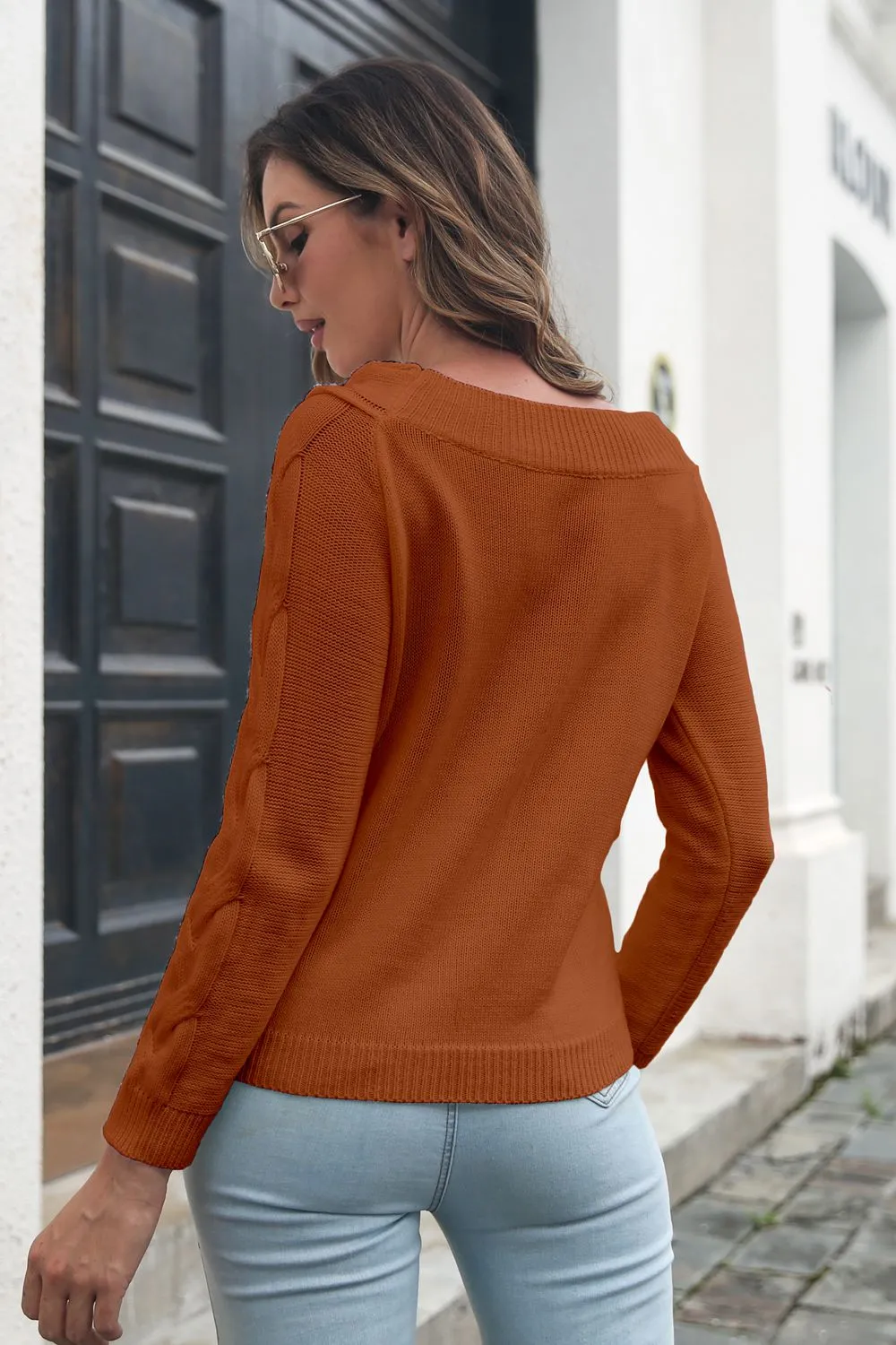Cable-Knit Long Sleeve Sweater, image 9