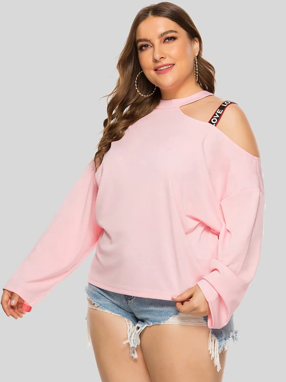 Plus Size Cold-Shoulder Round Neck Blouse, image 3