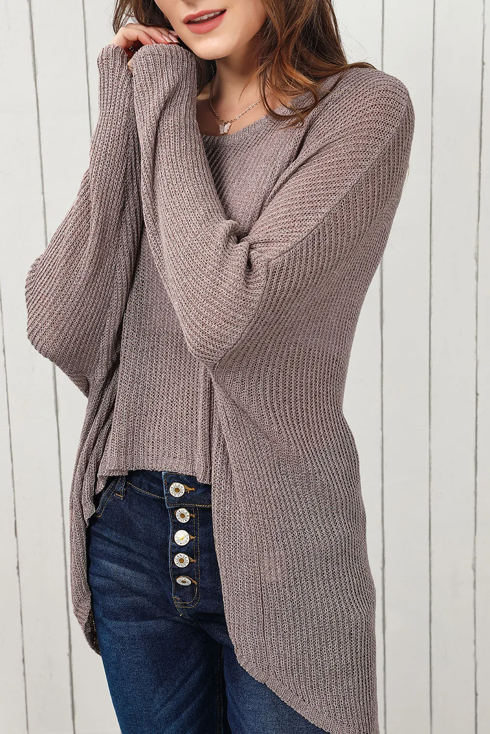 Round Neck High-Low Sweater, image 6