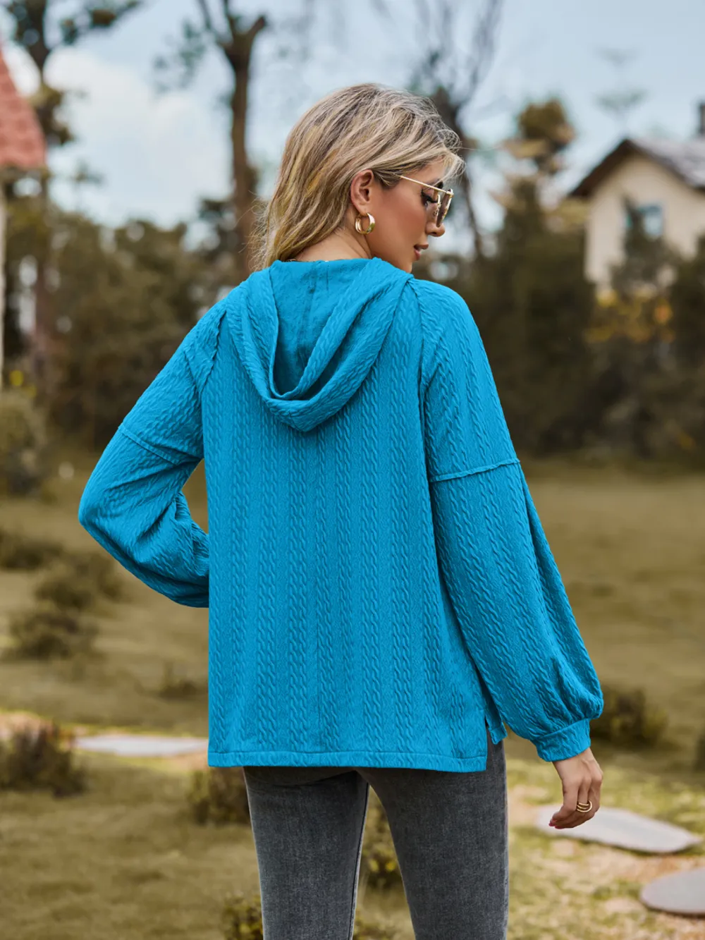 Cable-Knit Dropped Shoulder Hoodie, image 12