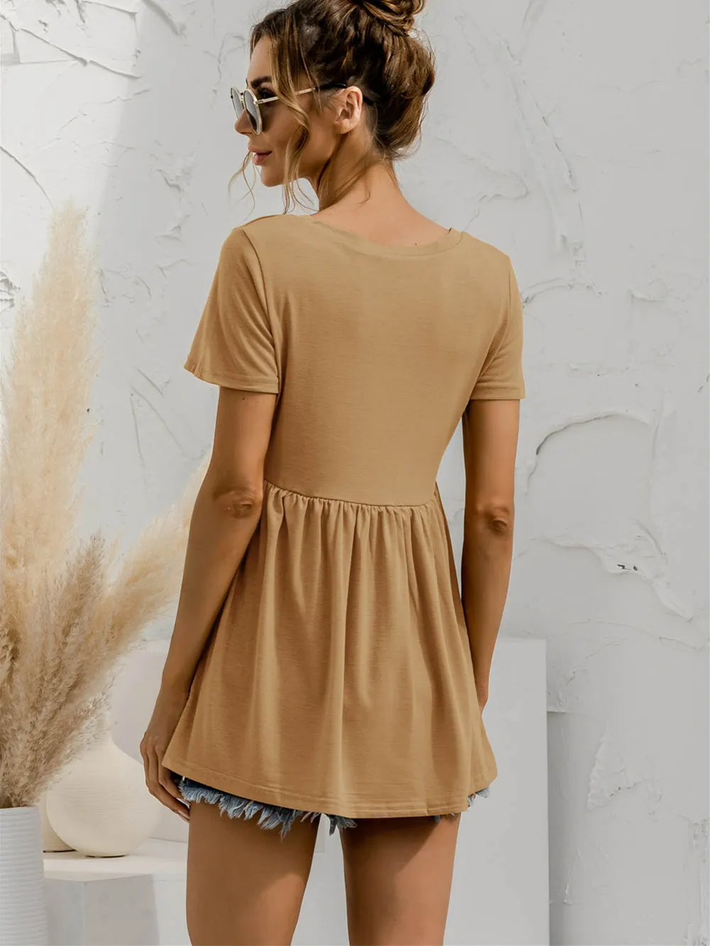 V-Neck Short Sleeve Babydoll Top, image 6