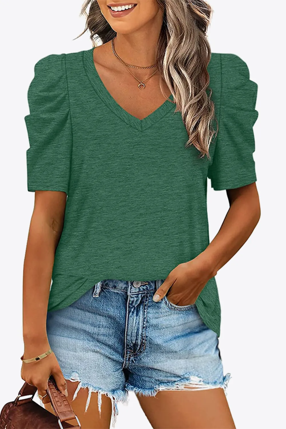 V-Neck Puff Sleeve Tee, image 16