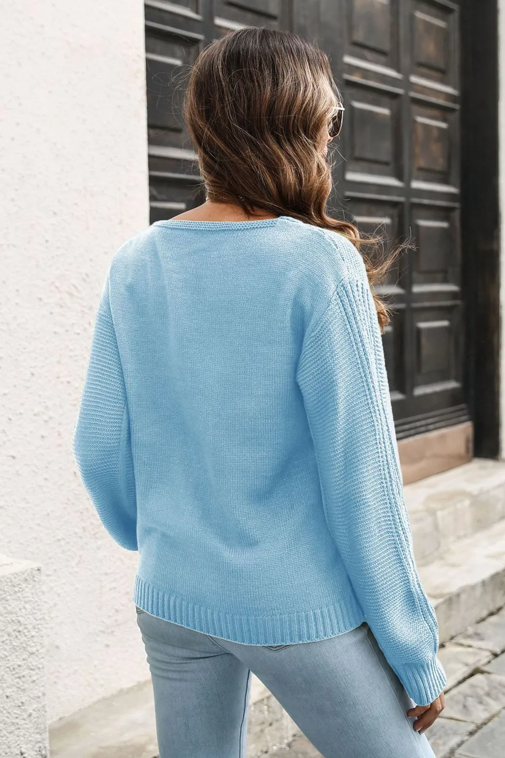 Ribbed Scoop Neck Long Sleeve Pullover Sweater, image 3