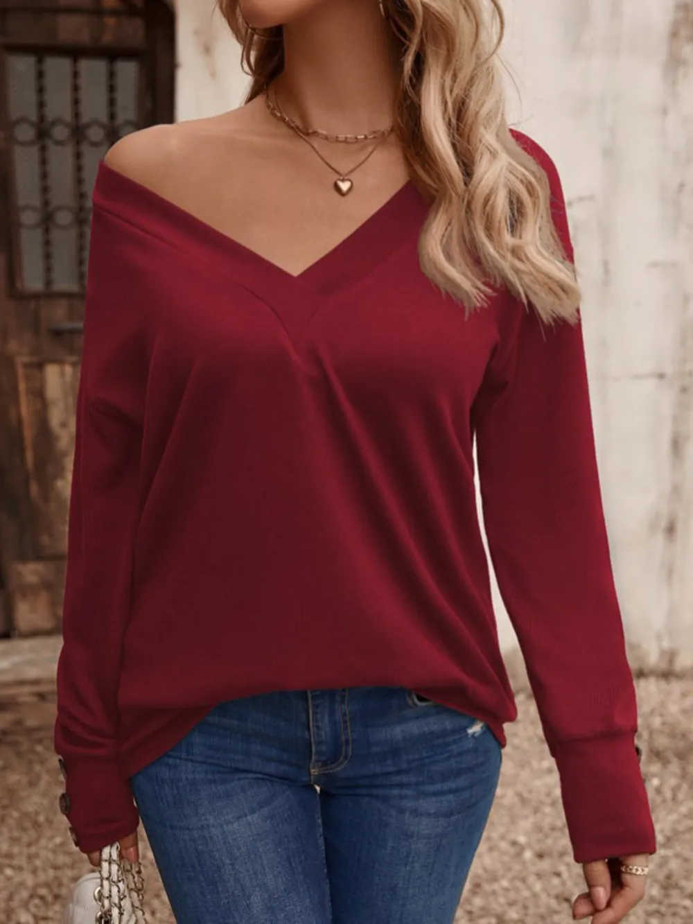V-Neck Long Sleeve Top, image 3