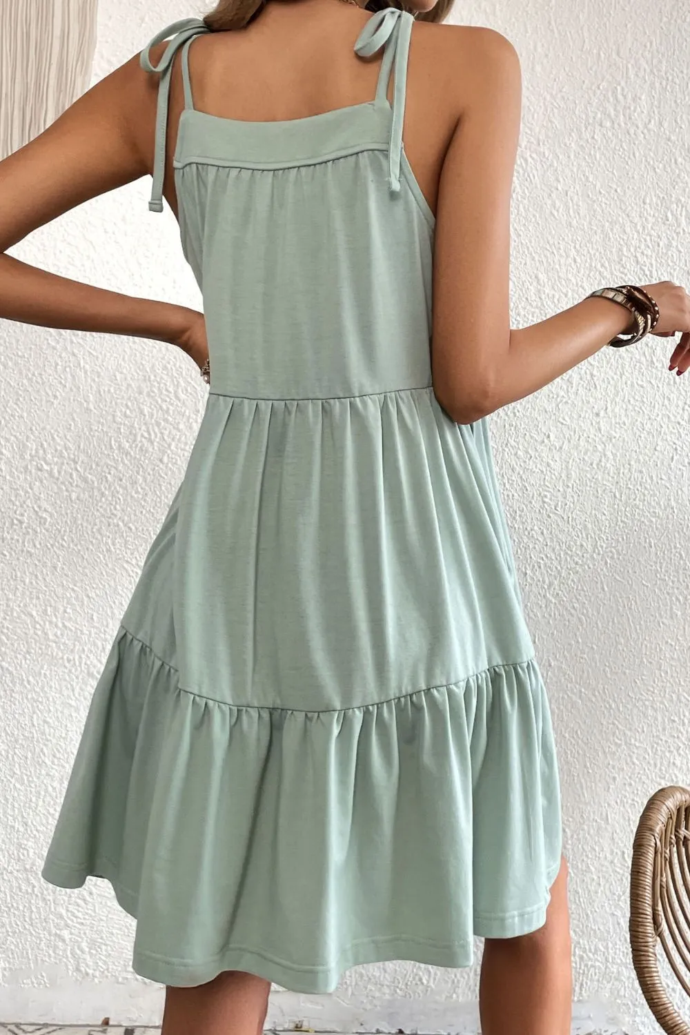 Tie-Shoulder Tiered Dress with Pockets, image 2