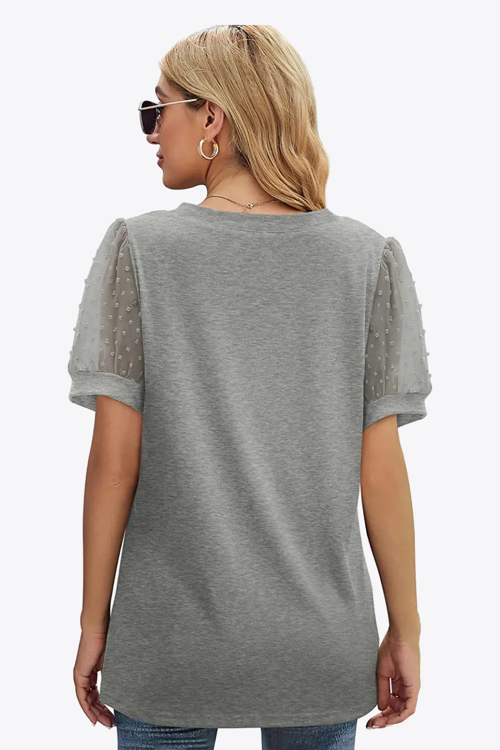 Swiss Dot Puff Sleeve V-Neck Tee, image 3