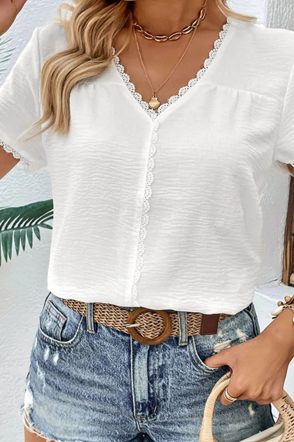 Textured Lace Trim Tee Shirt, image 3