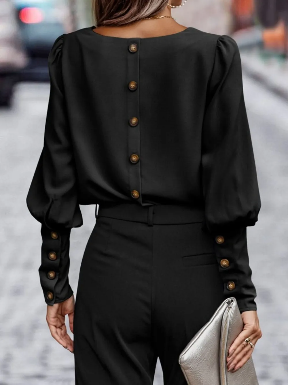 Round Neck Lantern Sleeve Blouse, image 9