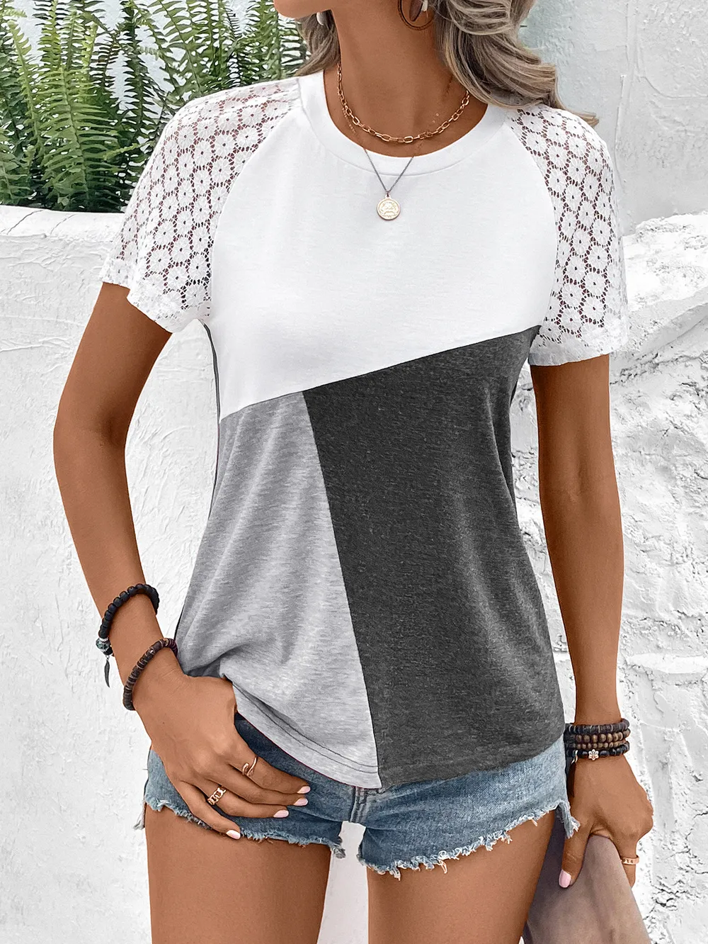 Color Block Raglan Sleeve Round Neck Tee, image 4