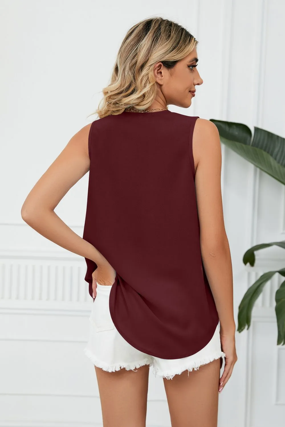 Contrast Trim Plunge Sleeveless Blouse, image 18