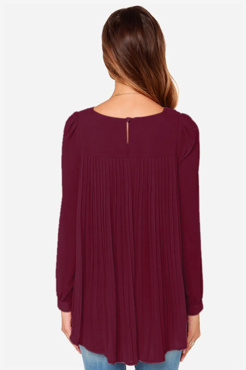 Full Size Round Neck Back Pleated Blouse, image 6