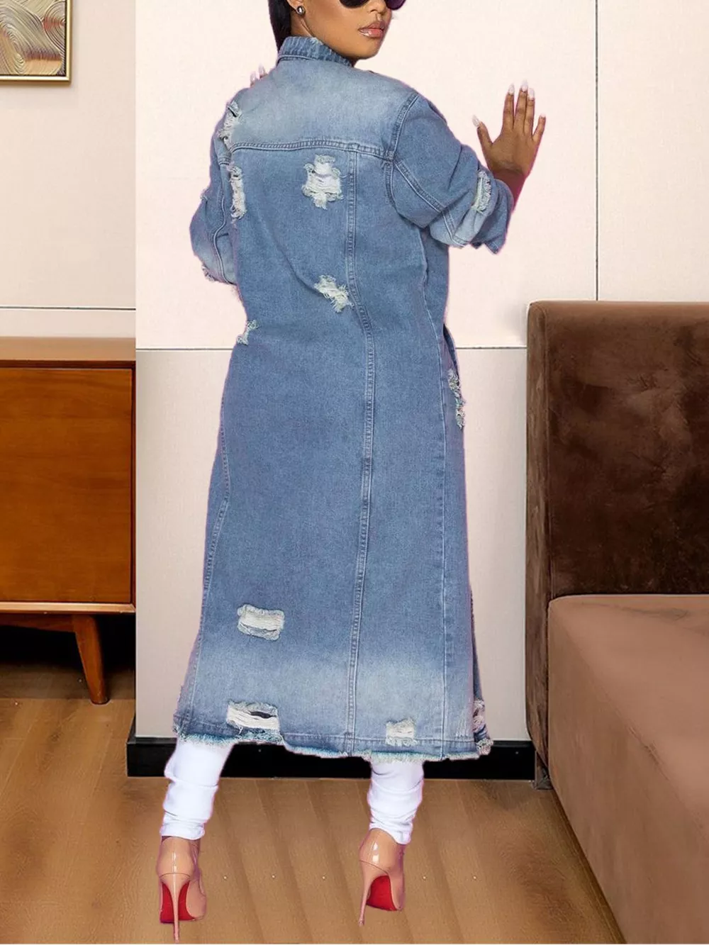 Long Sleeve Raw Hem Denim Jacket, image 2