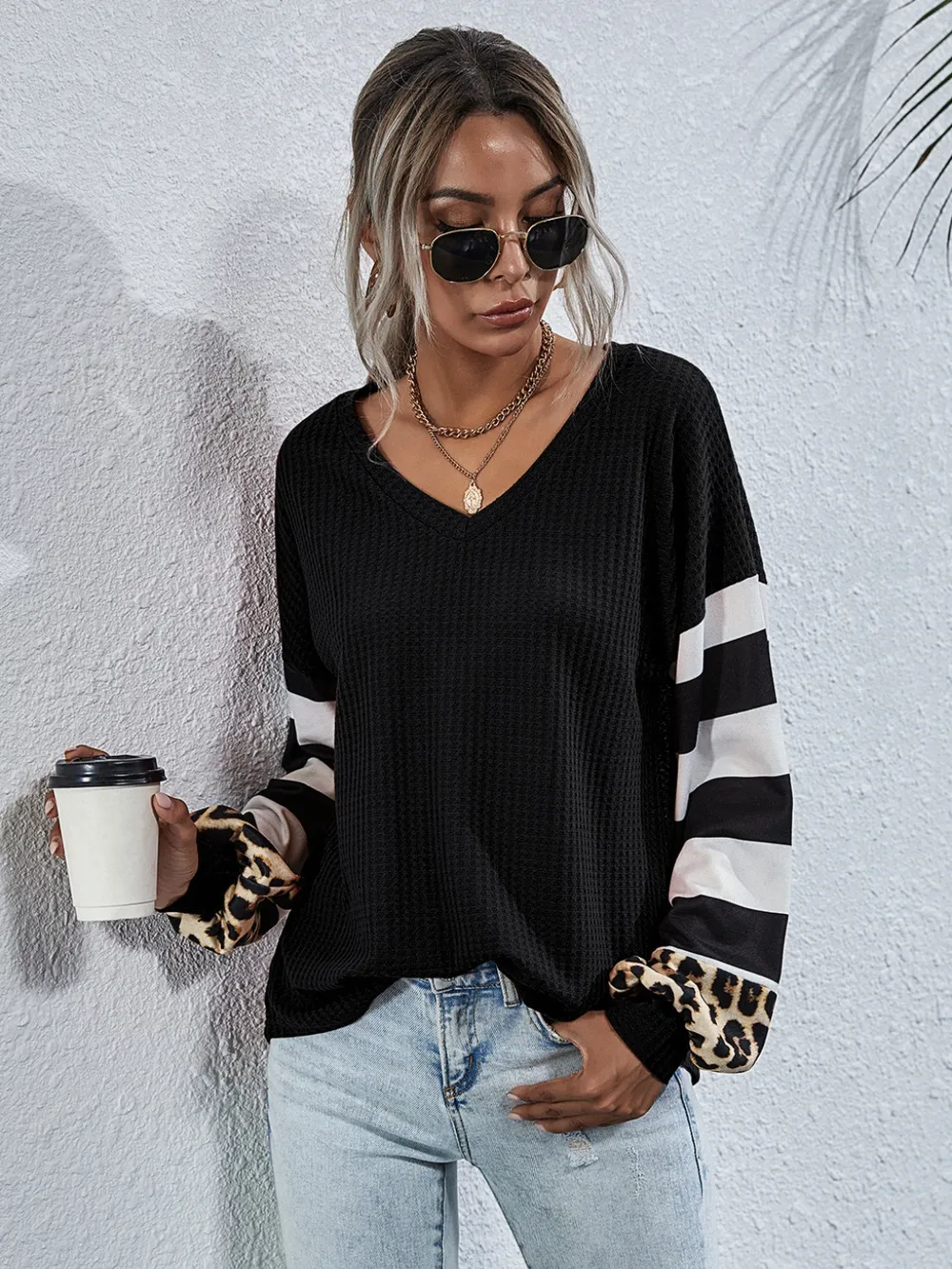 Leopard Striped Waffle-Knit Top, image 5