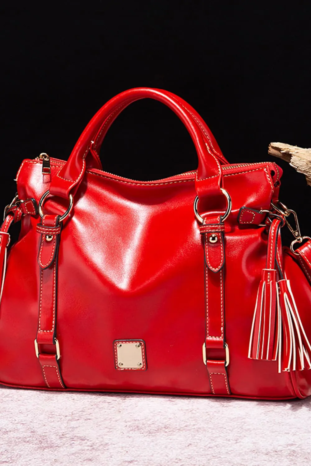 PU Leather Handbag with Tassels, image 7