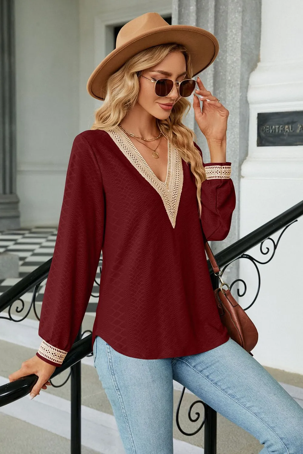 V-Neck Long Sleeve Blouse, image 15