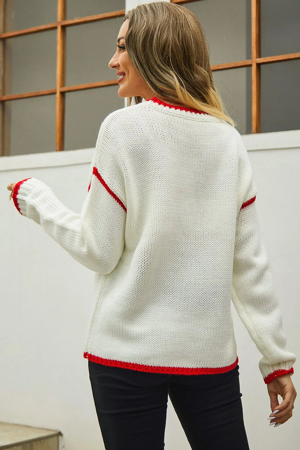 Round Neck Long Sleeve Waffle-Knit Sweater, image 15