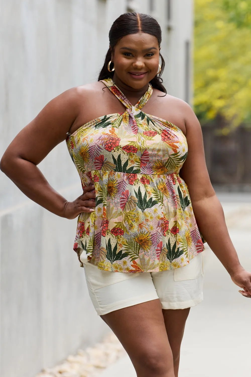 Full Size Floral Halter Top in Green, image 7