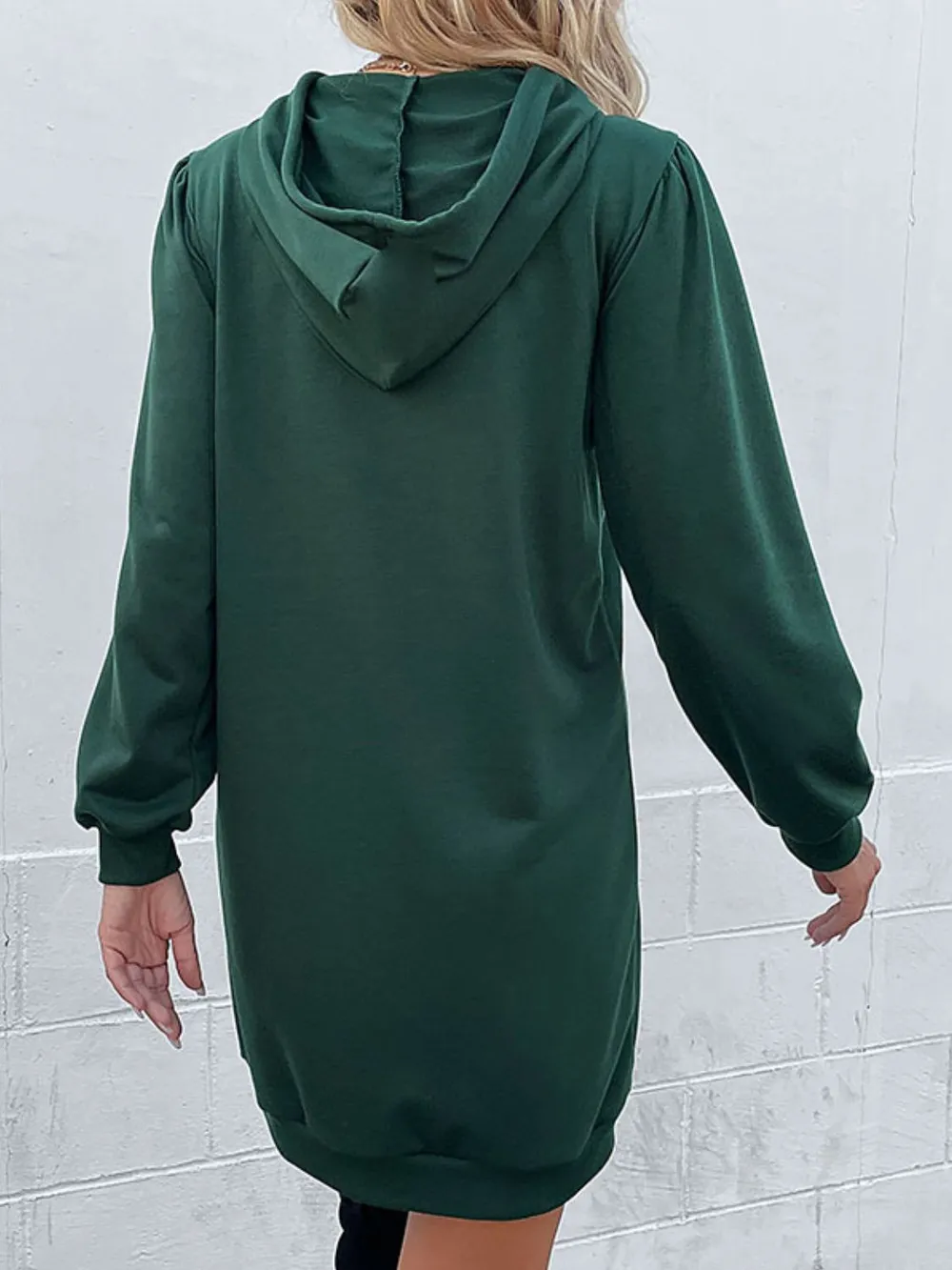 Drawstring Puff Sleeve Hooded Dress, image 2