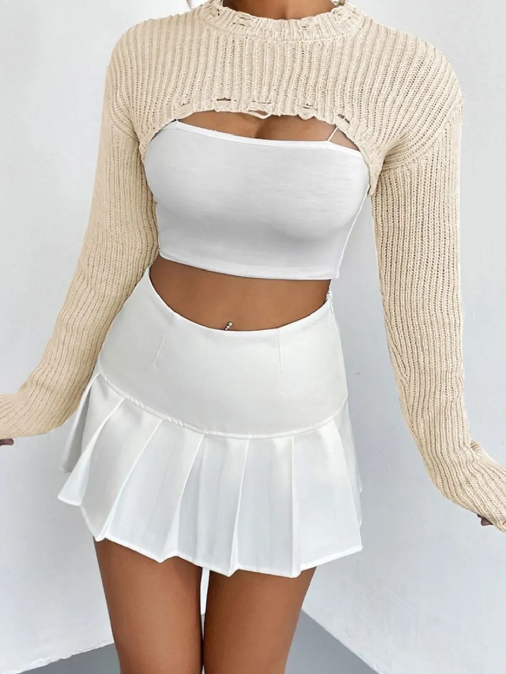 Distressed Long Sleeve Cropped Sweater, image 6