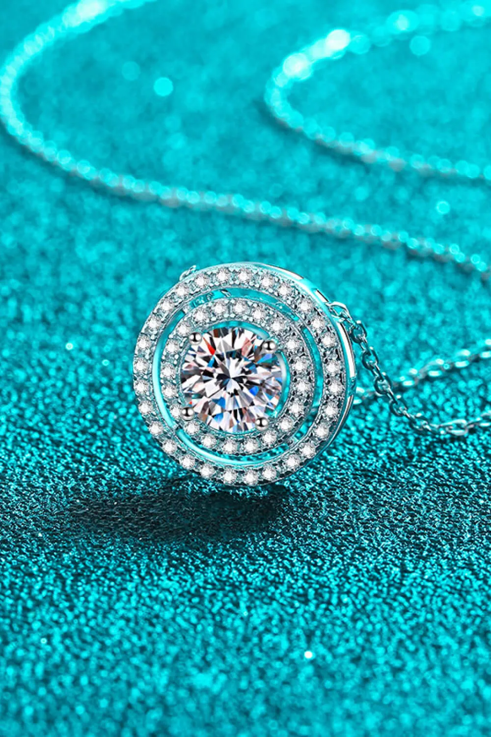 Moissanite Round Pendant Rhodium-Plated Necklace, image 3