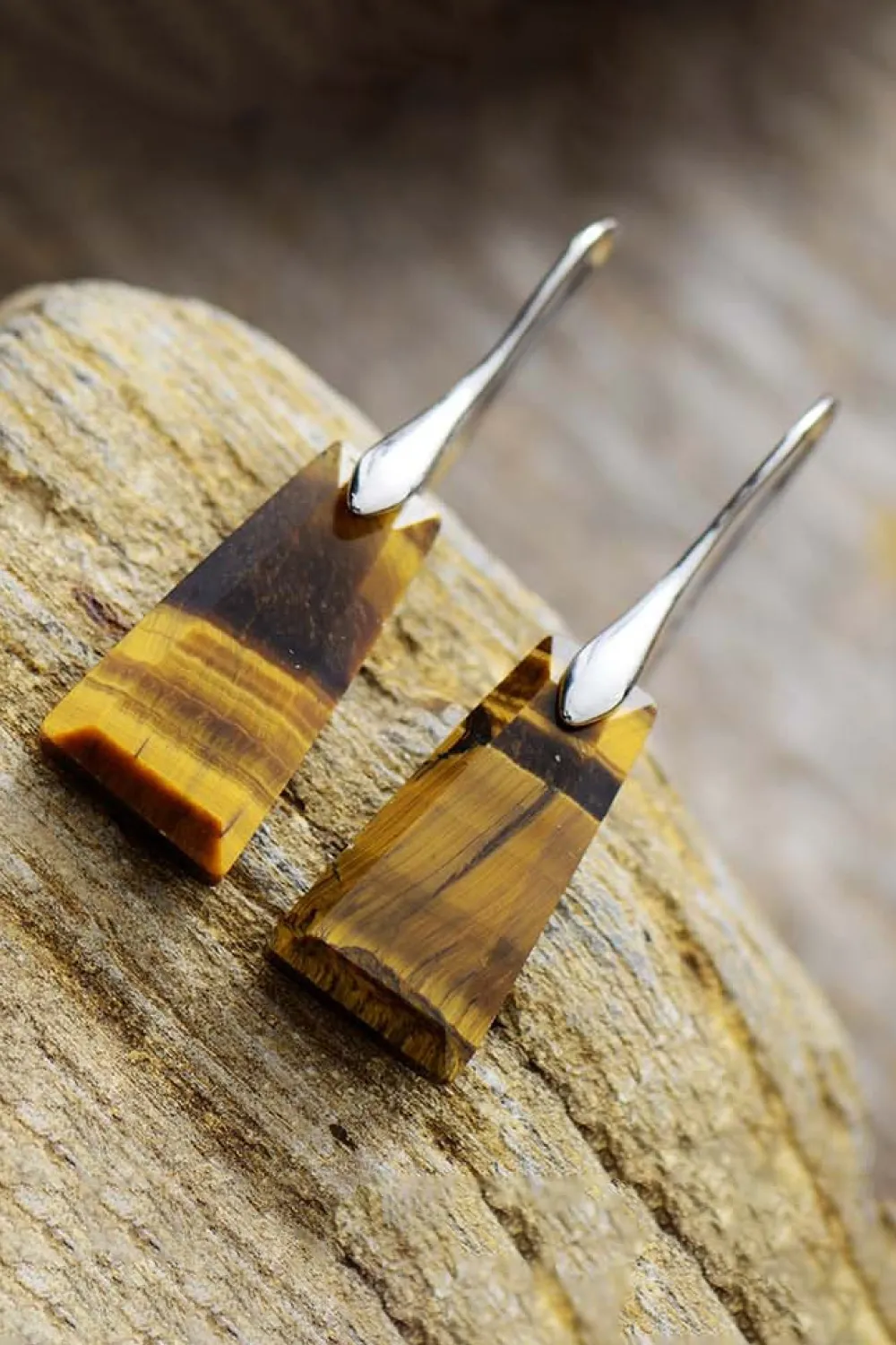 Handmade Geometrical Shape Natural Stone Dangle Earrings, image 4