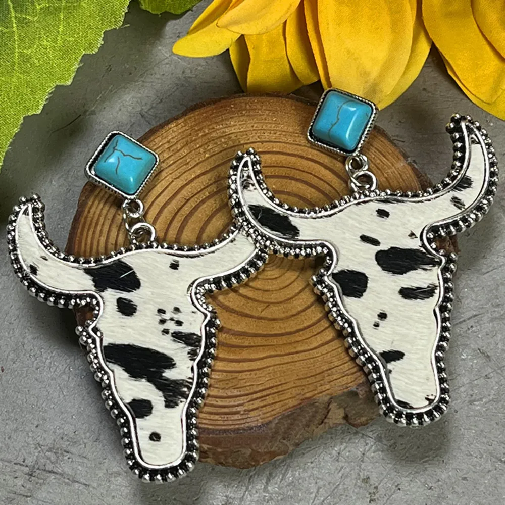 Bull Shape Turquoise Dangle Earrings, image 5