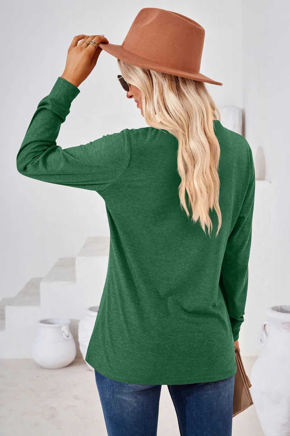 V-Neck Buttoned Long Sleeve Blouse, image 22