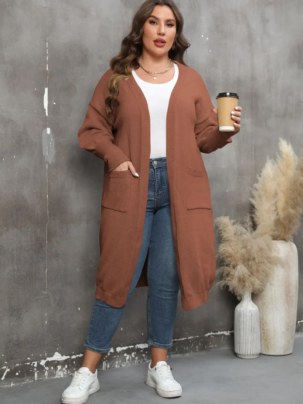 Plus Size Long Sleeve Pocketed Cardigan, image 23