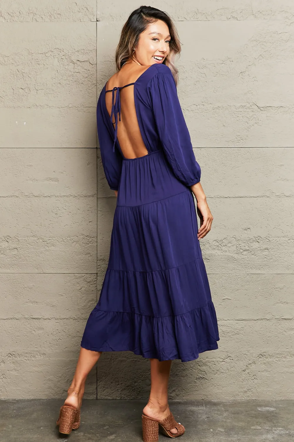 Tied Backless Tiered Midi Dress, image 2