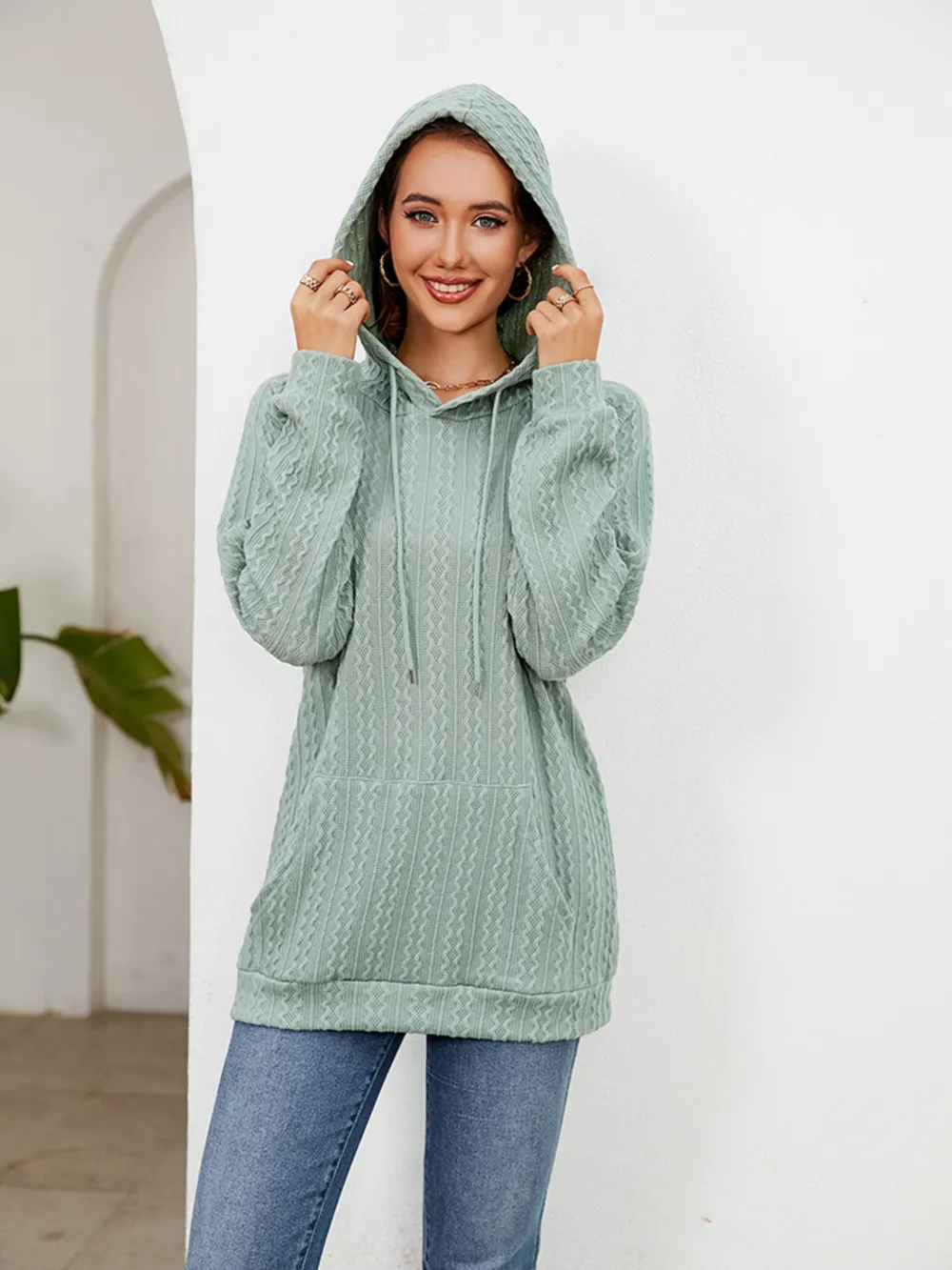 Raglan Sleeve Front Pocket Hoodie, image 19