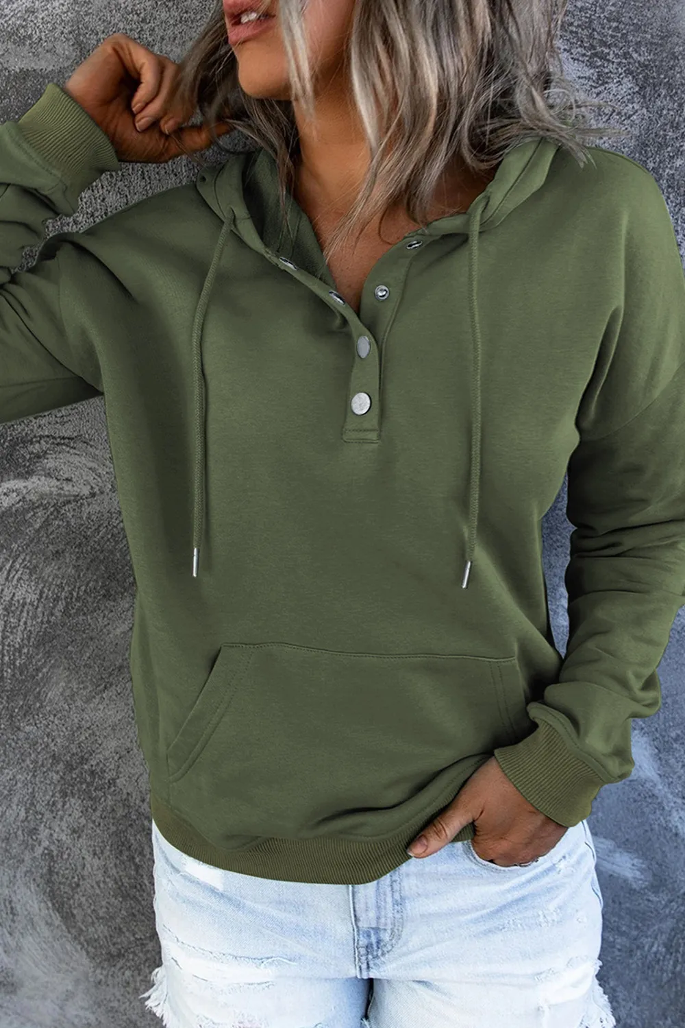 Dropped Shoulder Long Sleeve Hoodie with Pocket, image 14