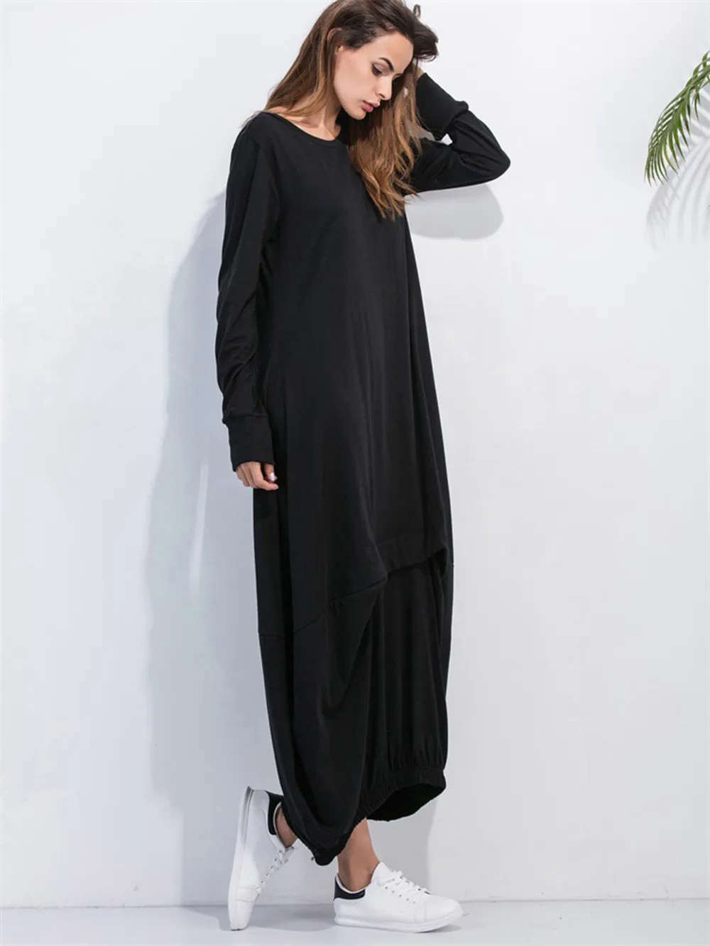 Full Size Round Neck Long Sleeve Sweatshirt Dress, image 8