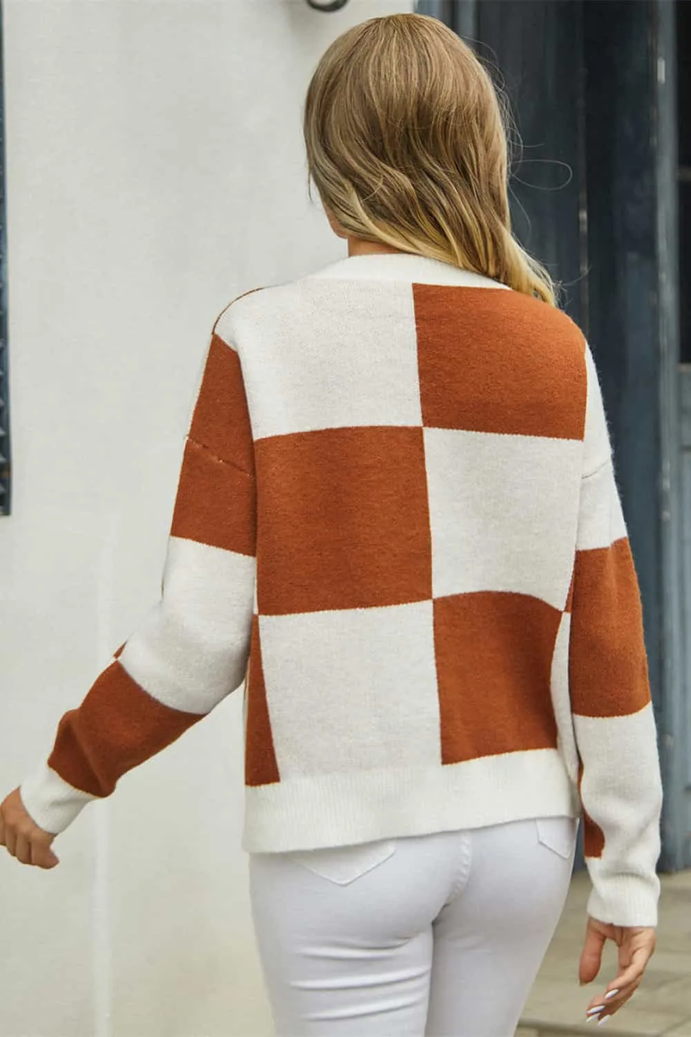 Plaid V-Neck Dropped Shoulder Cardigan, image 9