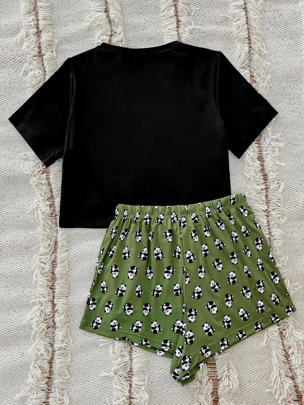 Graphic Tee and Panda Print Shorts Lounge Set, image 2