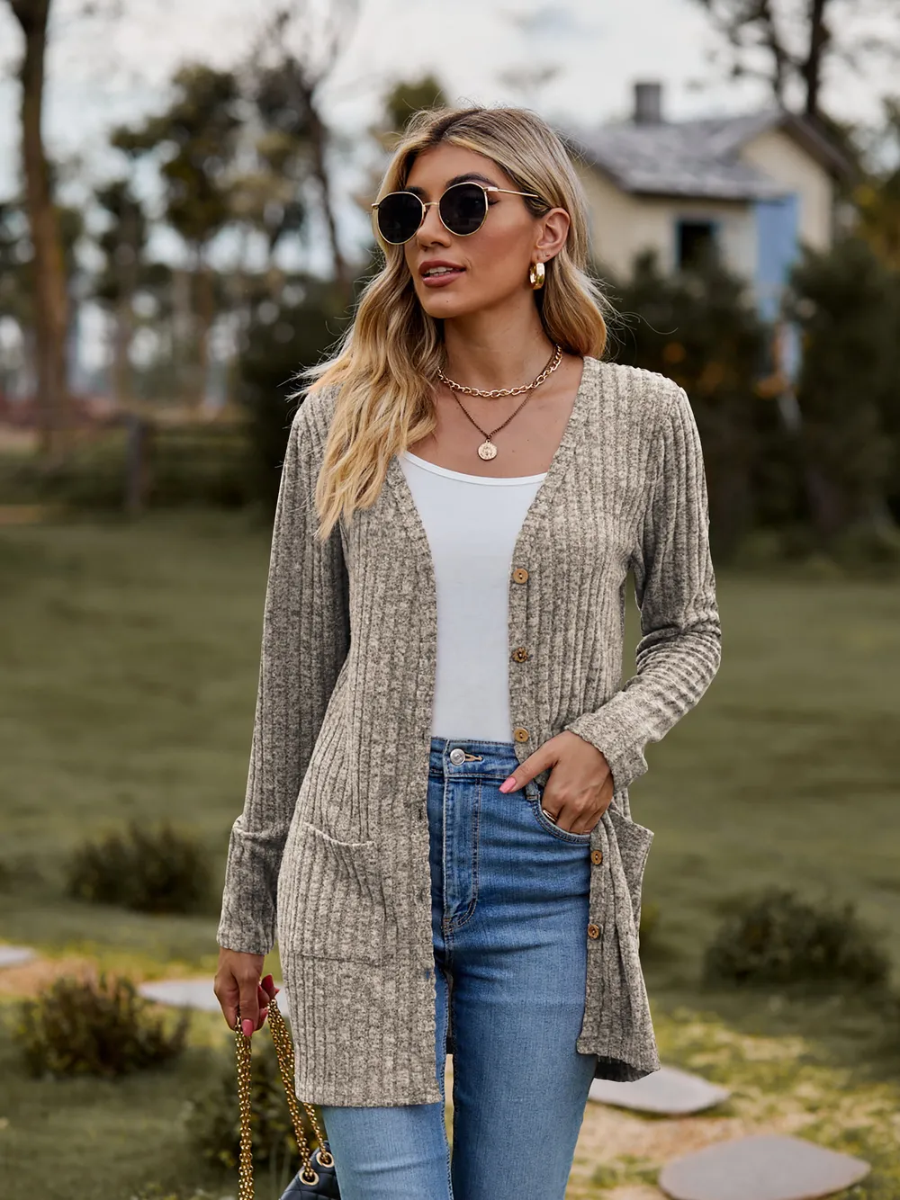 Ribbed Button-Up Cardigan with Pockets, image 12