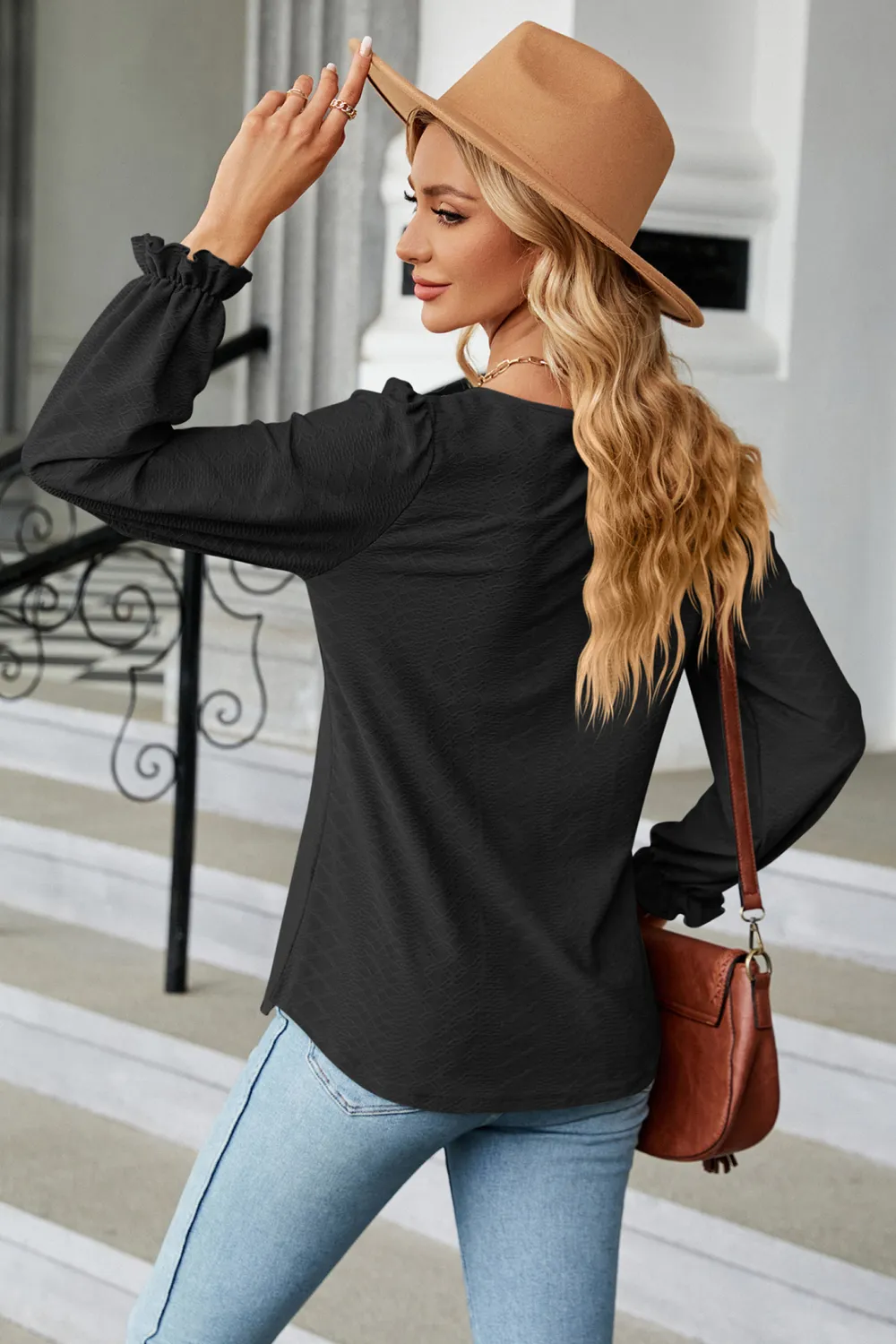 Round Neck Flounce Sleeve Blouse, image 9