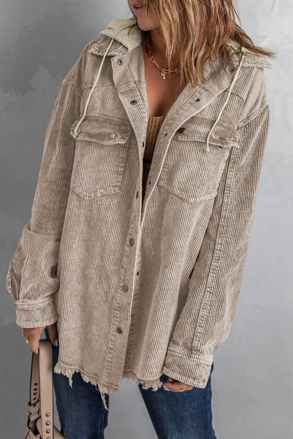 Snap Front Hooded Corduroy Shacket, image 22