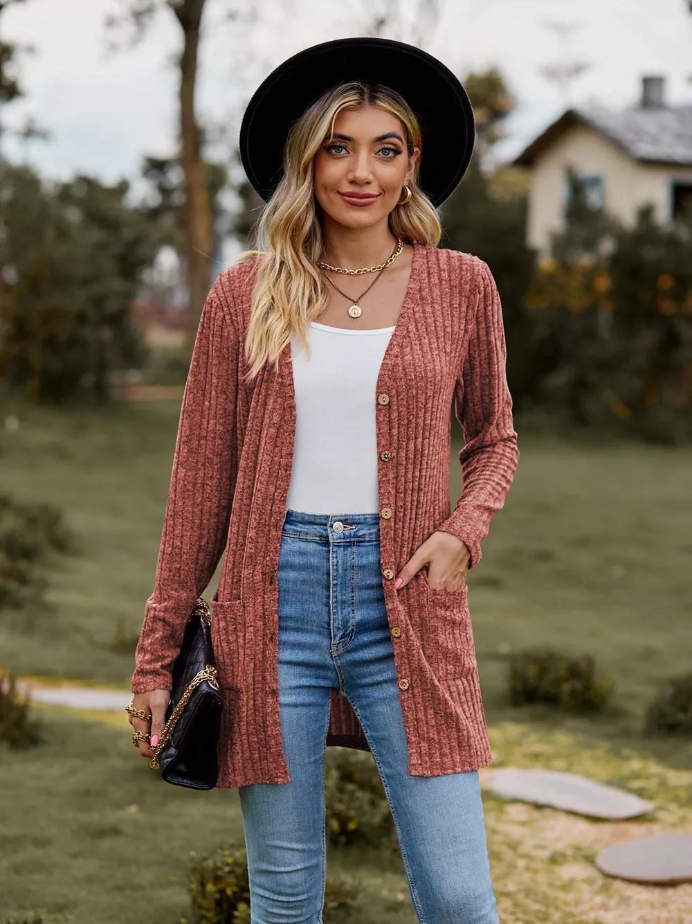 Ribbed Button-Up Cardigan with Pockets, image 13