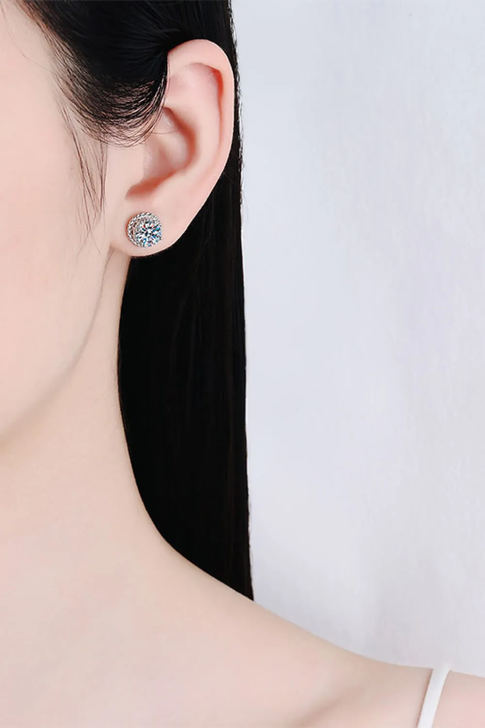 1 Carat Moissanite Rhodium-Plated Round Stud Earrings, image 5