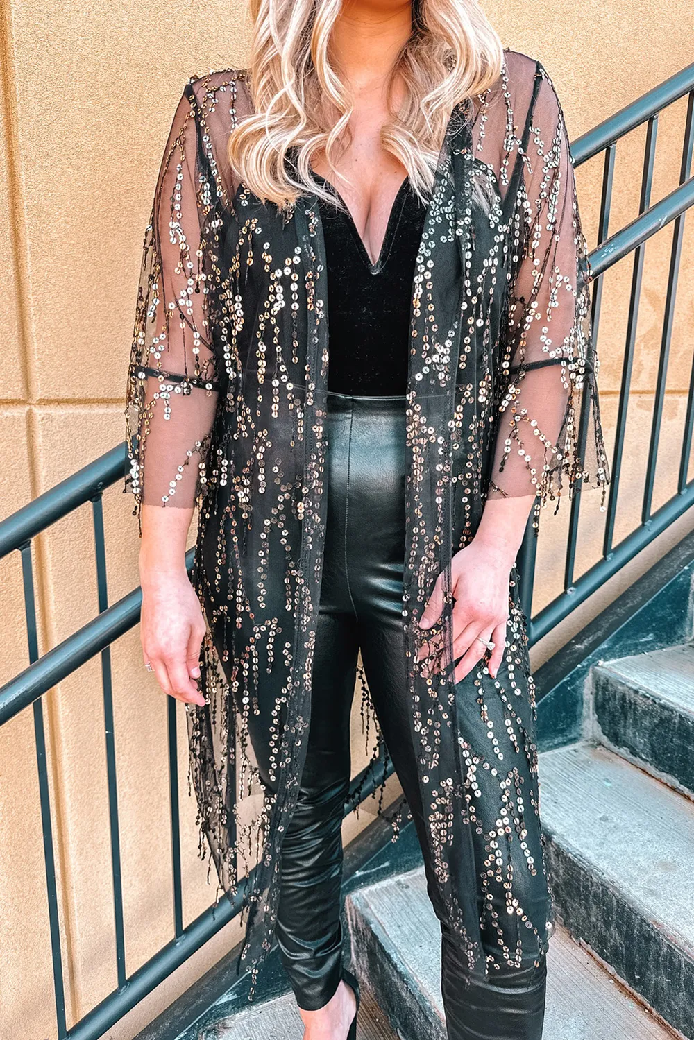 Sequin Open Front Sheer Cardigan, image 7