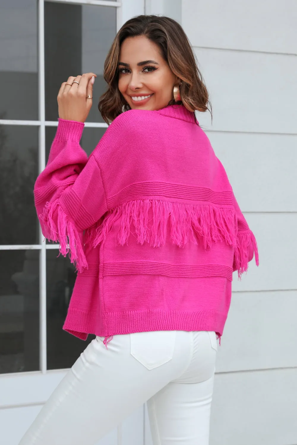 Fringe Trim Open Front Cardigan, image 9