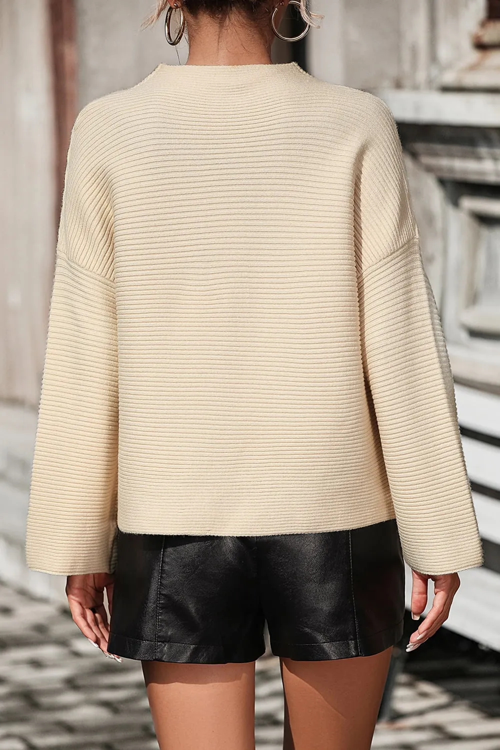Mock Neck Dropped Shoulder Pullover Sweater, image 15