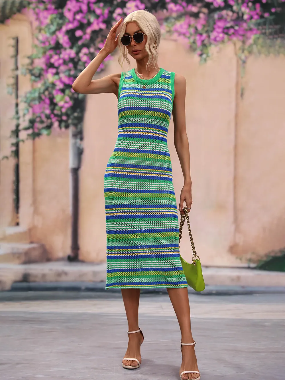 Striped Round Neck Sleeveless Midi Cover Up Dress, image 12
