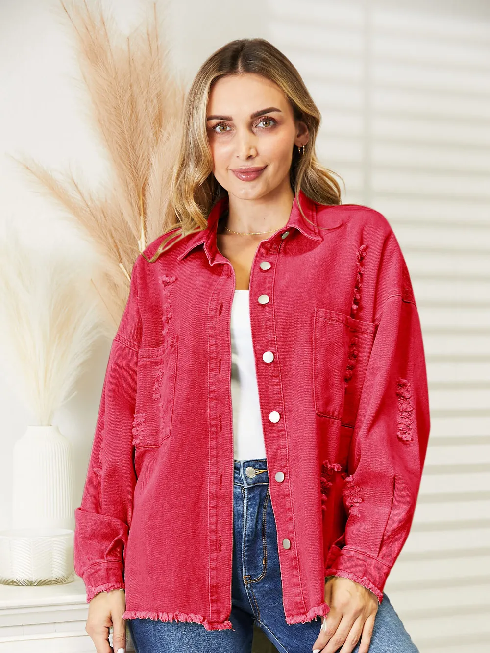 Distressed Raw Hem Denim Jacket, image 8