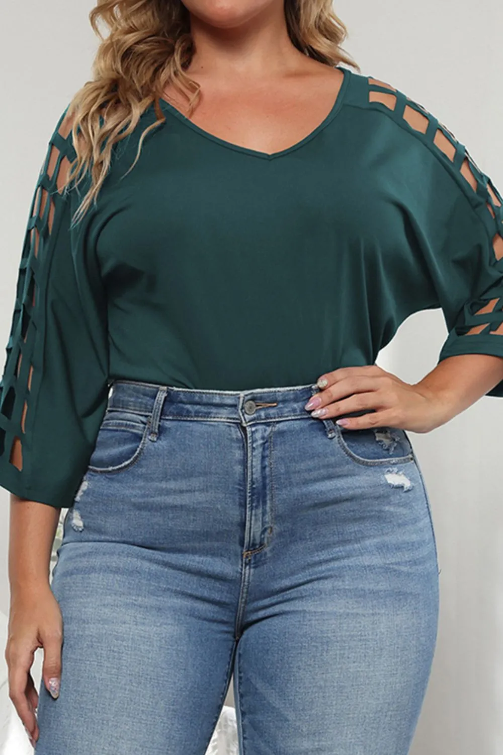 Plus Size Cutout Three-Quarter Sleeve Blouse, image 5