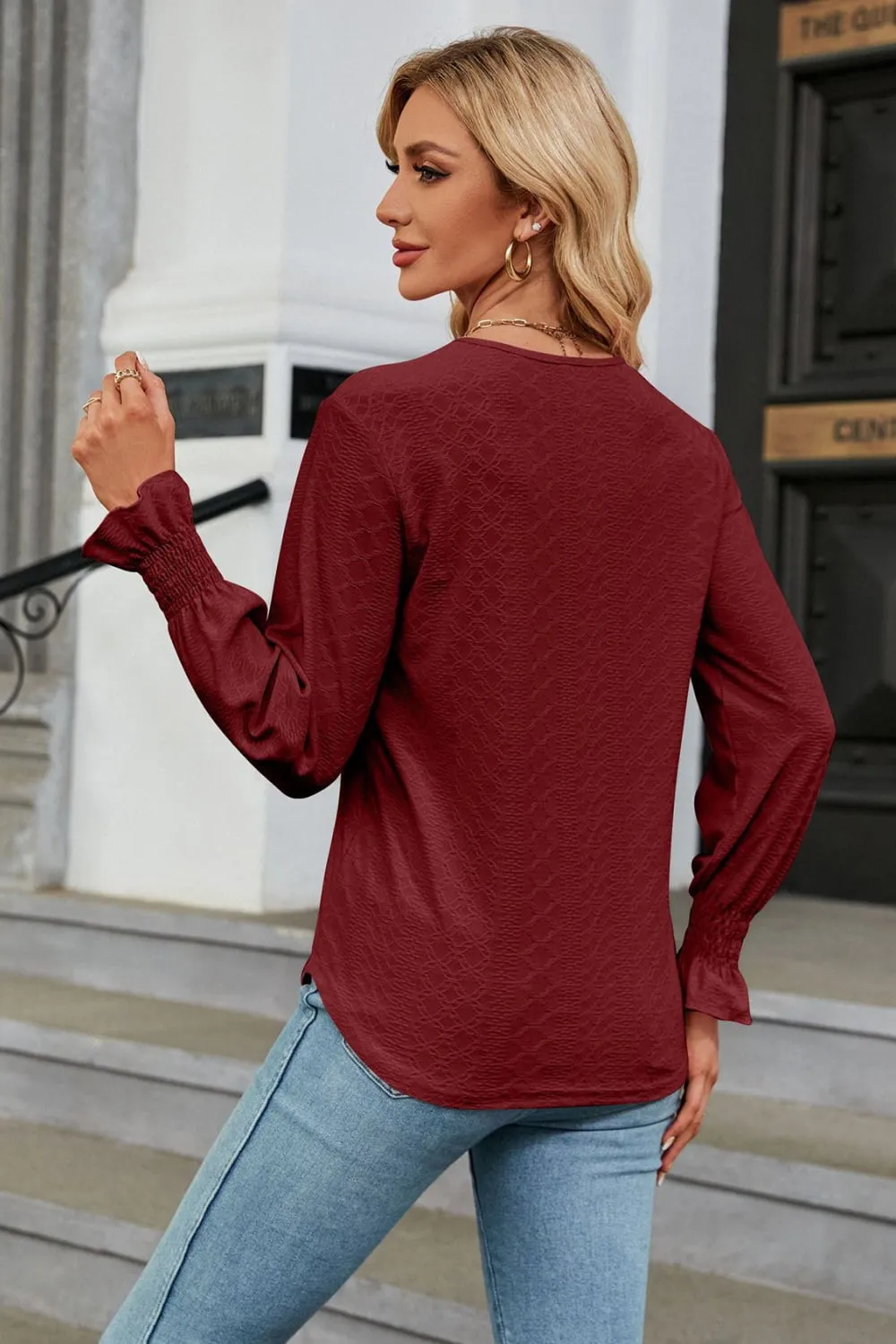 V-Neck Flounce Sleeve Blouse, image 3