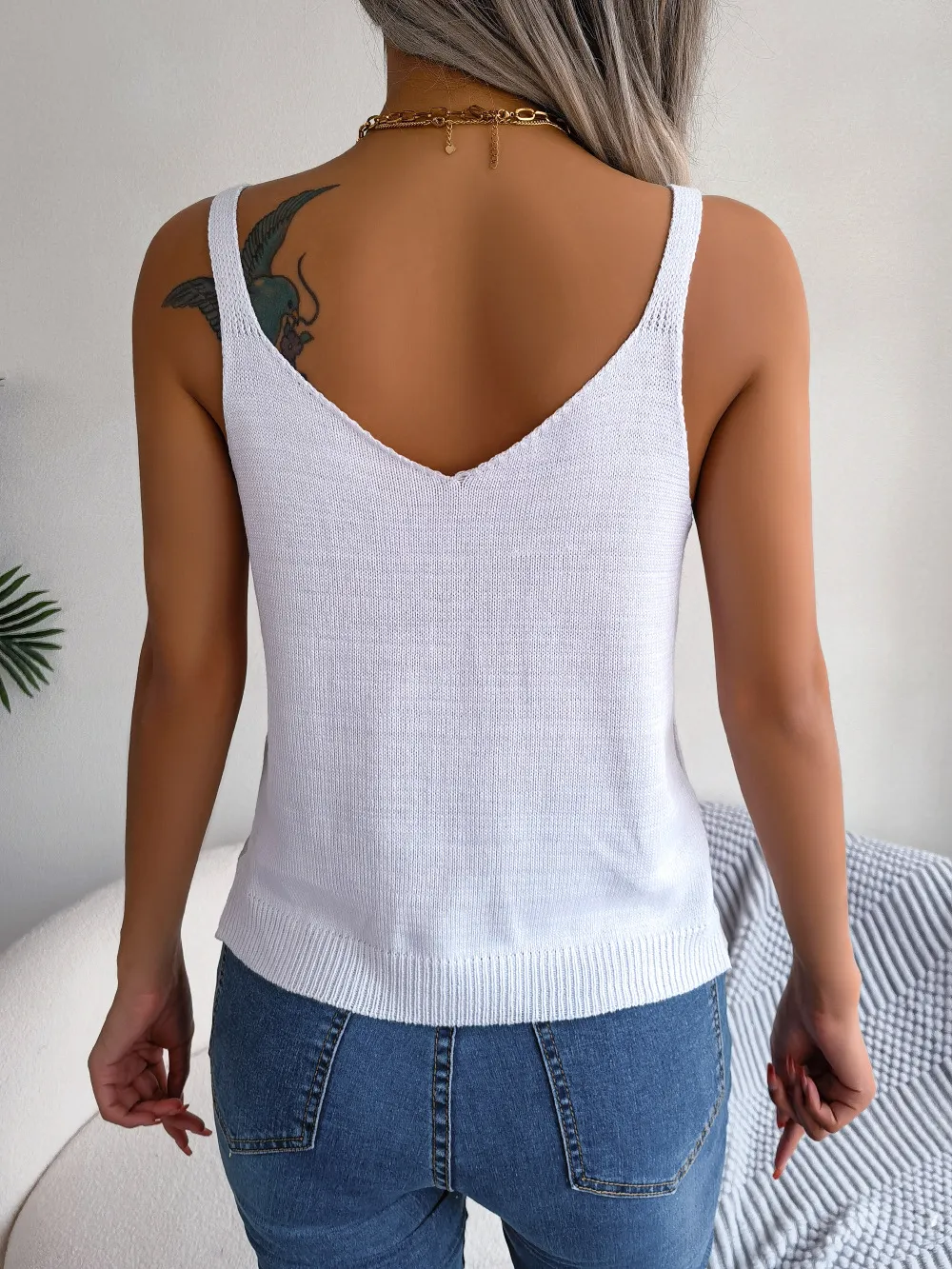 Openwork Scoop Neck Knit Tank Top, image 7